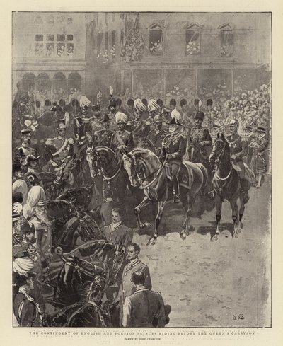 Het Contingent van Engelse en Buitenlandse Prinsen die voor de Koets van de Koningin rijden door John Charlton